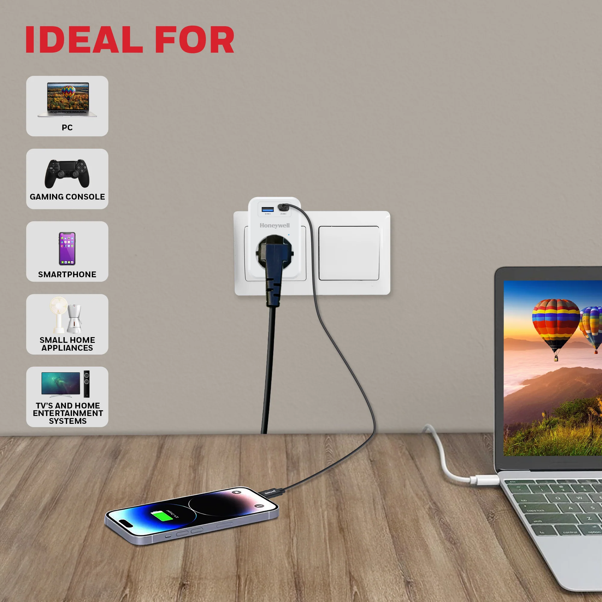 1 Outlet Surge Cube with 1xType C with PD & 1xUSB - White - Image 4