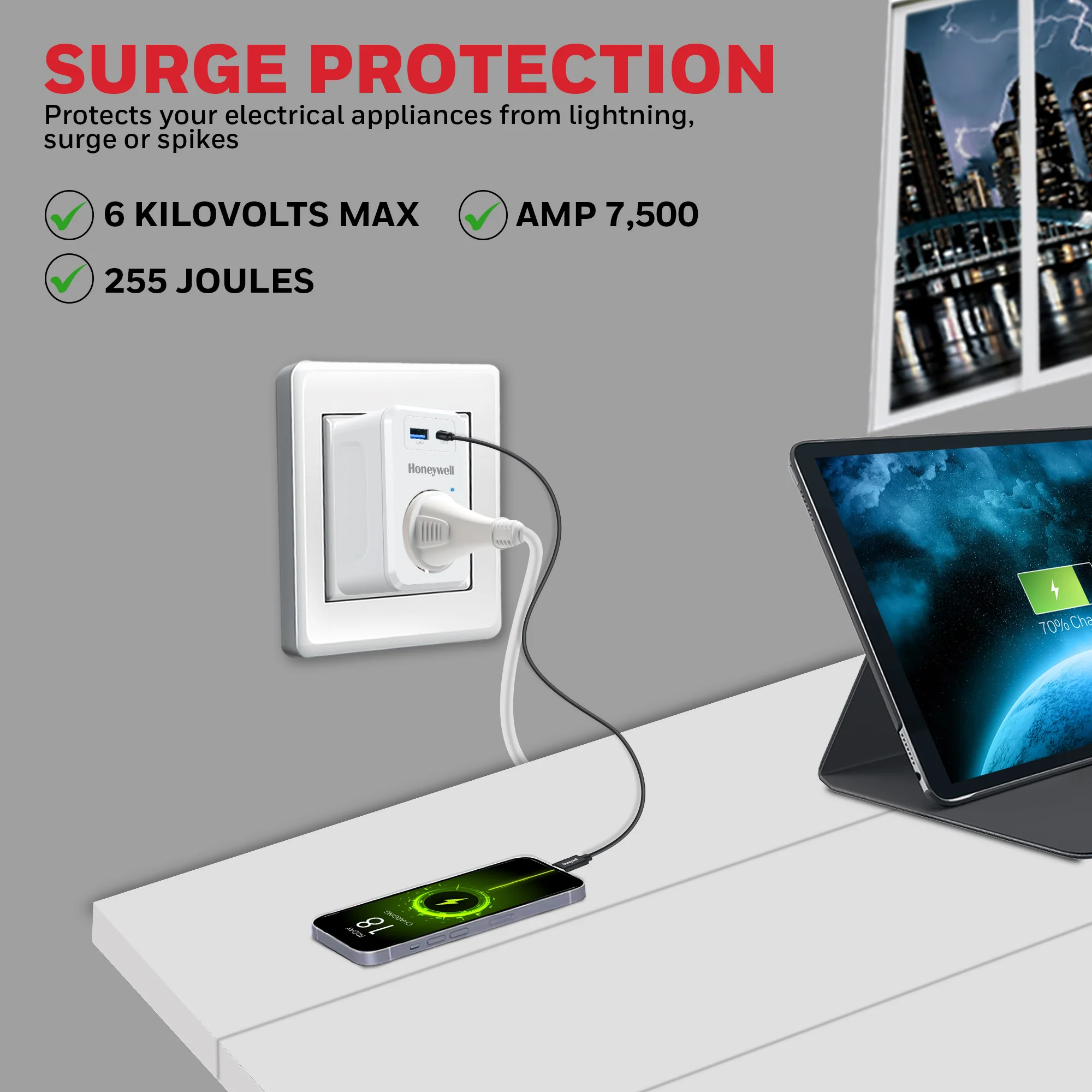 1 Outlet Surge Cube with 1xType C with PD & 1xUSB - White - Image 7