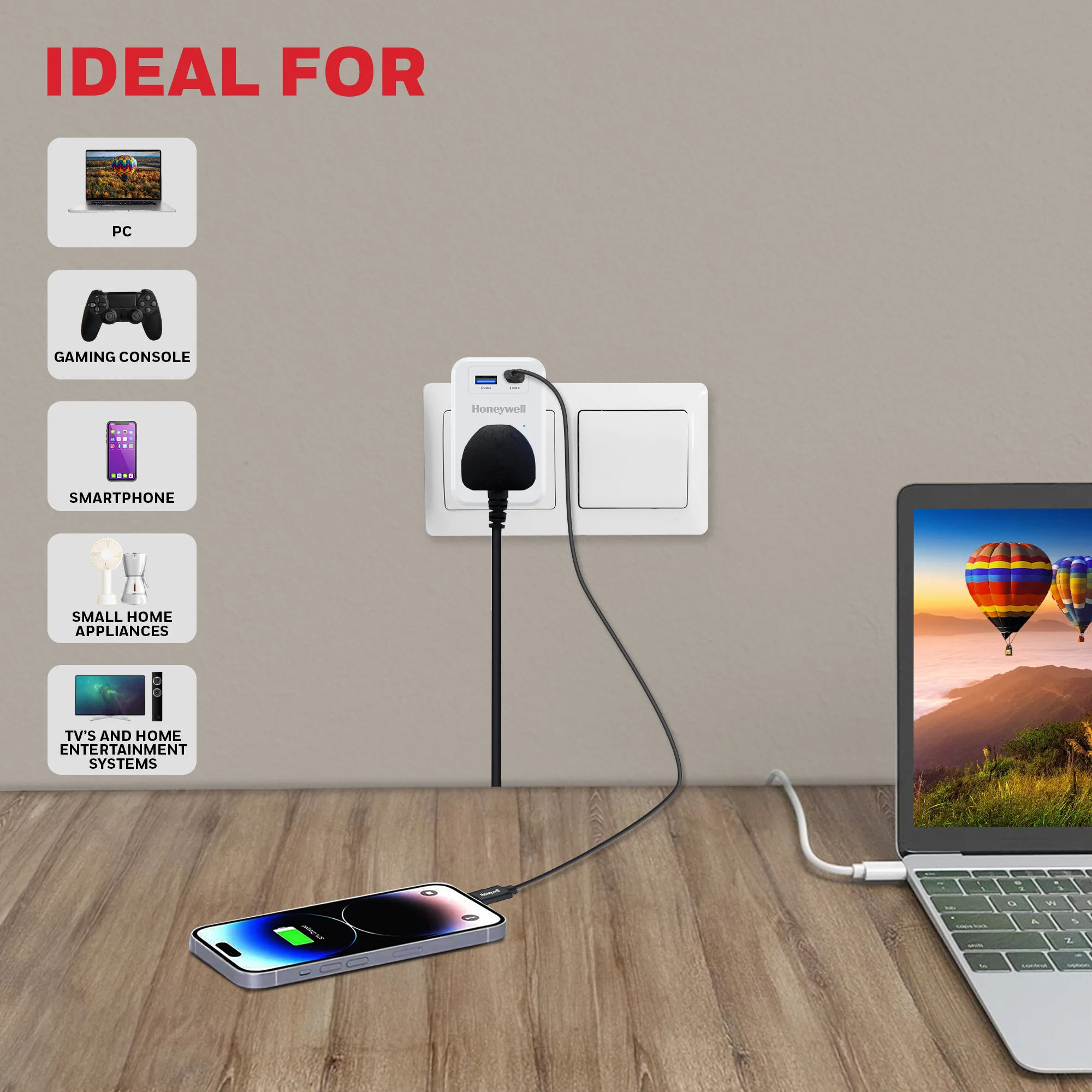 1 Outlet Surge Cube with 1xType C with PD & 1xUSB - White - Image 4