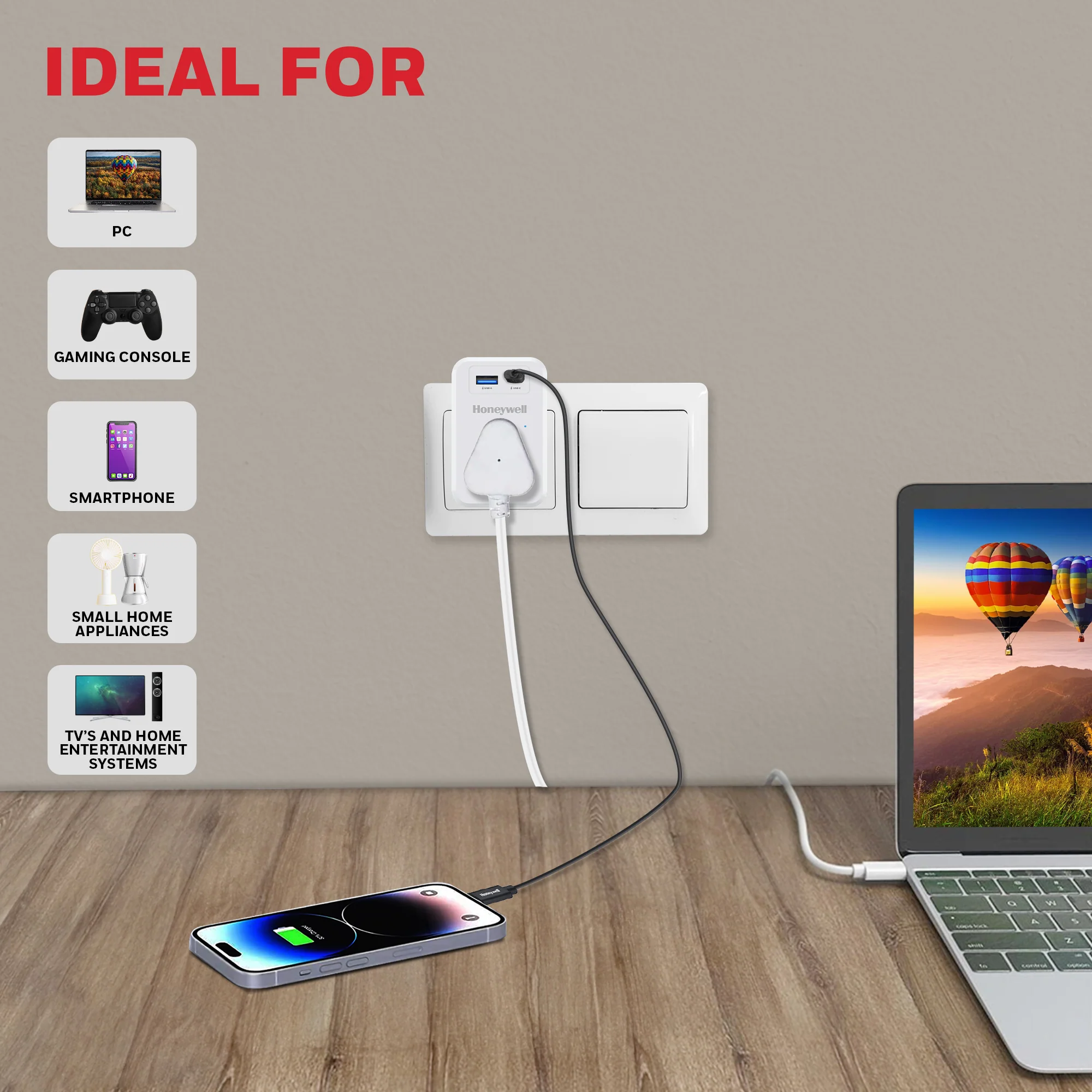 1 Outlet Surge Cube with 1xType C with PD & 1xUSB - White - Image 4