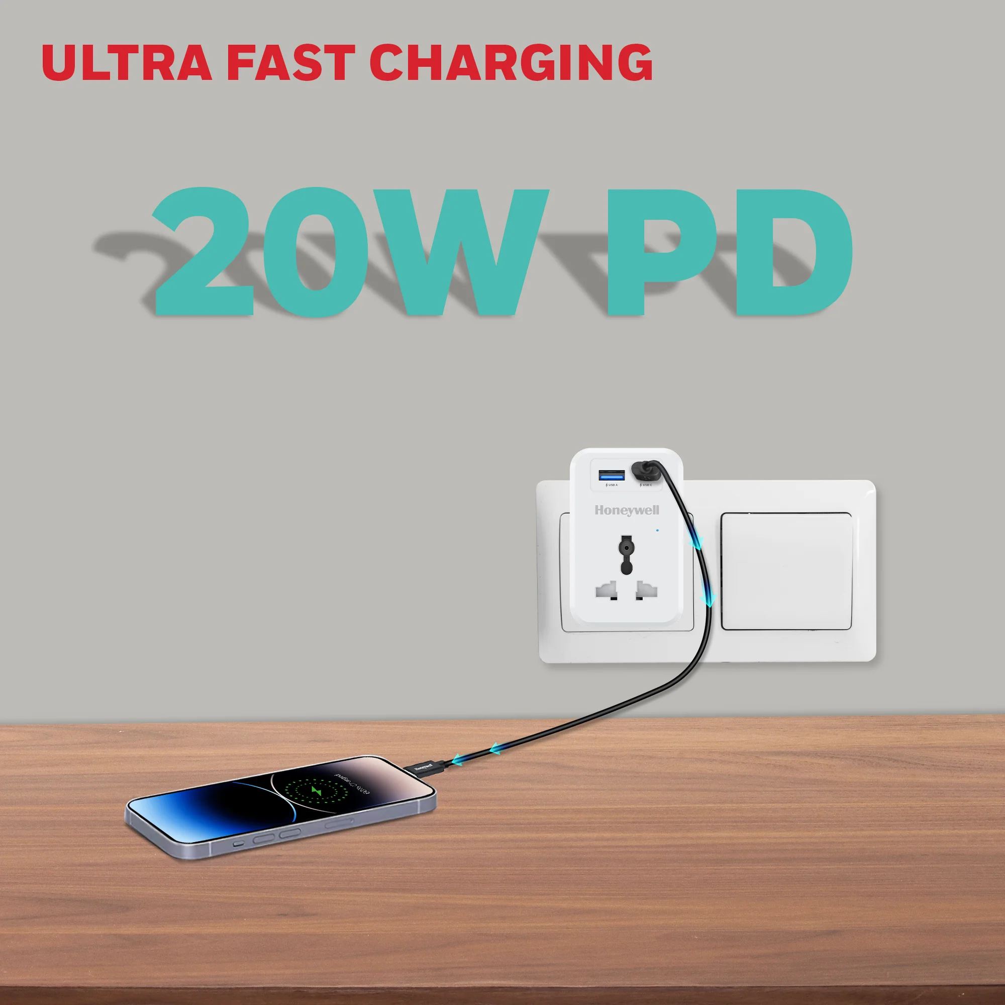 1 Outlet Surge Cube with 1xType C with PD & 1xUSB - White - Image 5