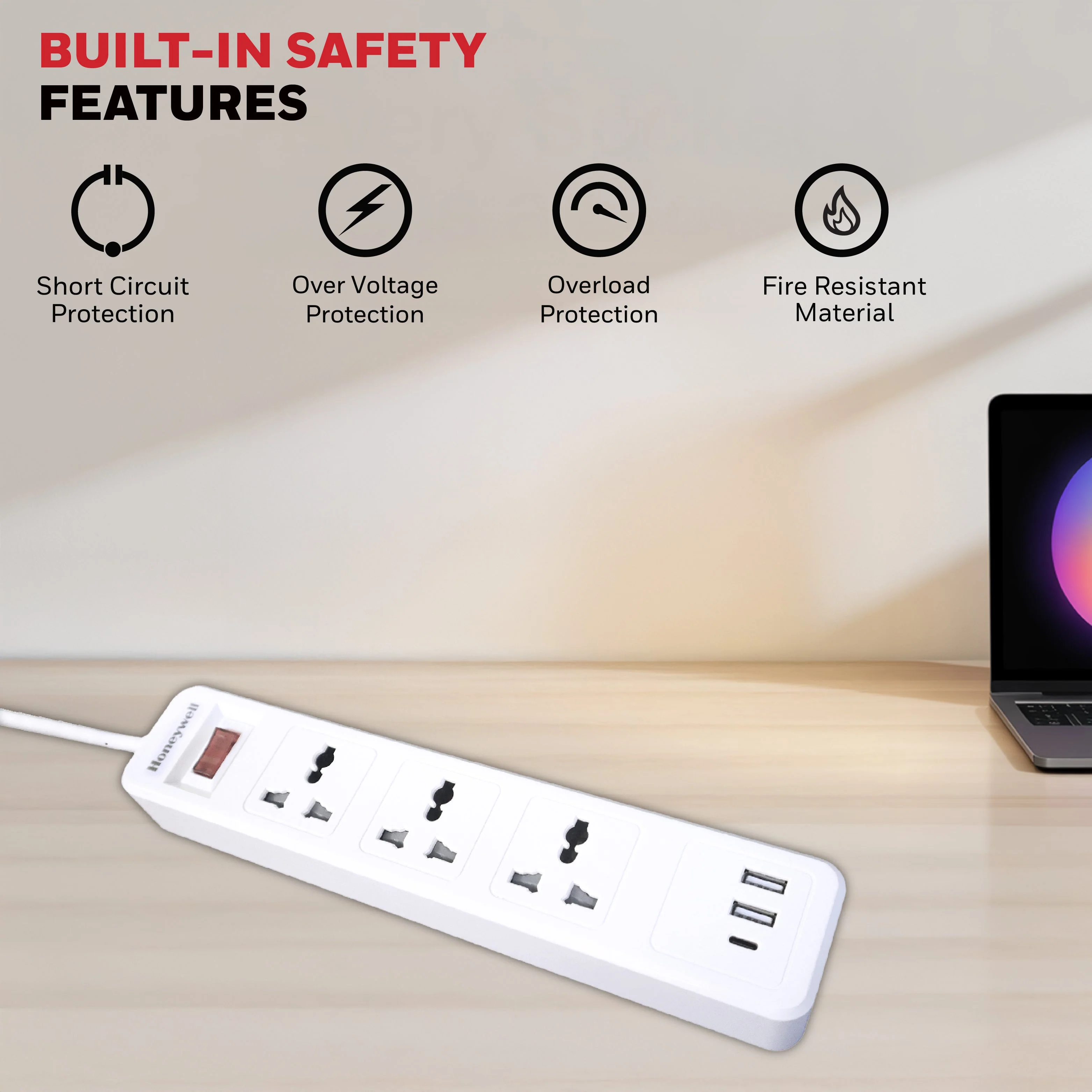 3 OUTLET EXTENSION BOARD WITH 1 TYPE C & 2 USB - Image 5