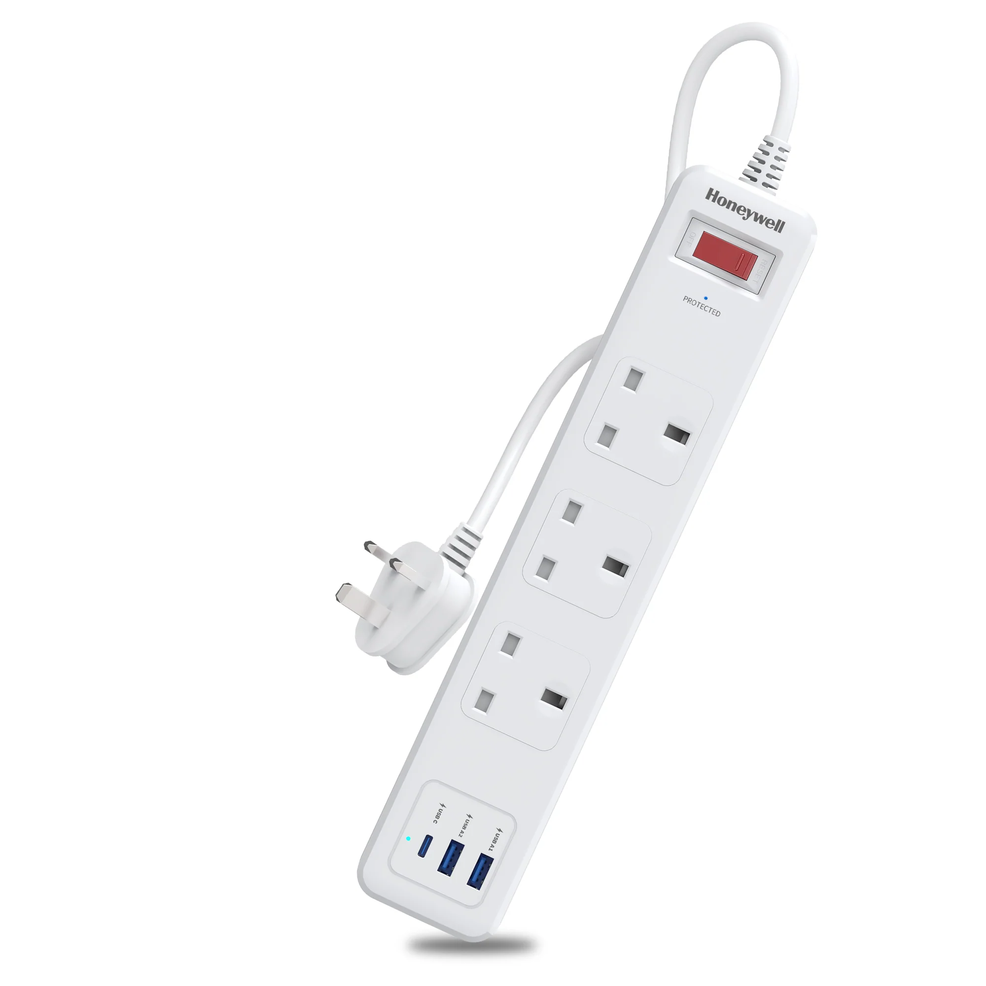 3 Outlet Surge Protector With 1xType C & 2xUSB - White