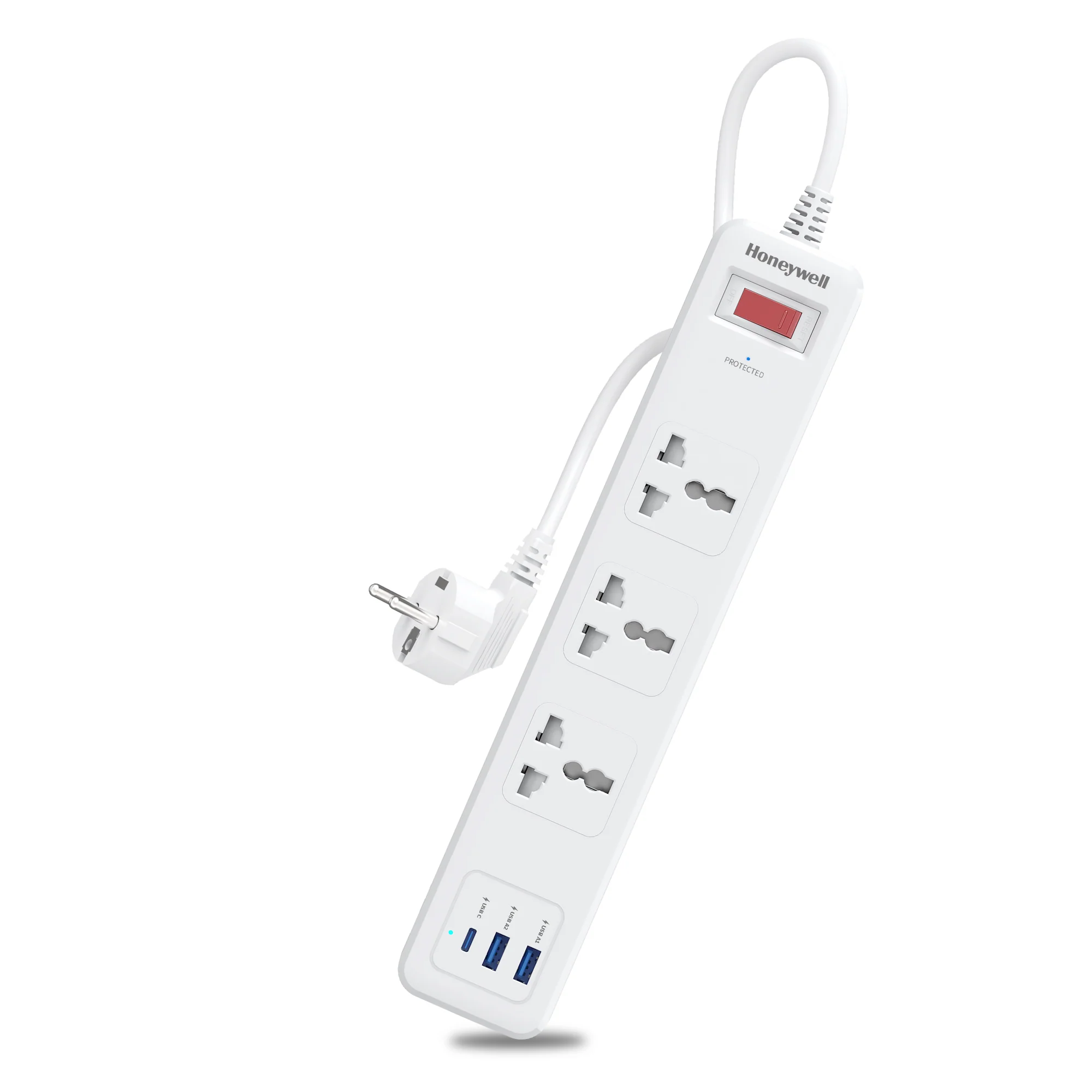 3 Outlet Surge Protector With 1xType C & 2xUSB - White