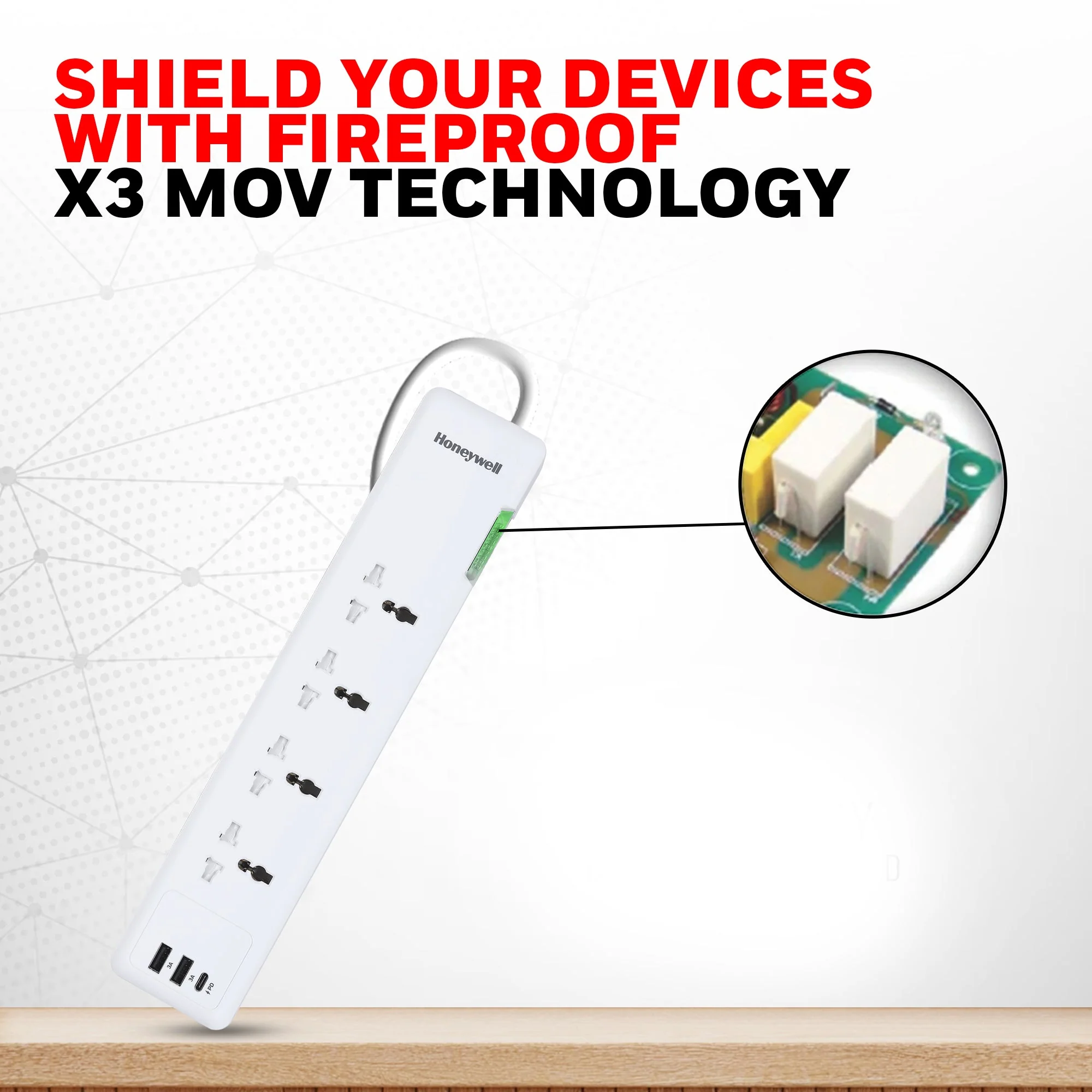 4 out surge protector PD20W with 2xUSB - White - Image 3