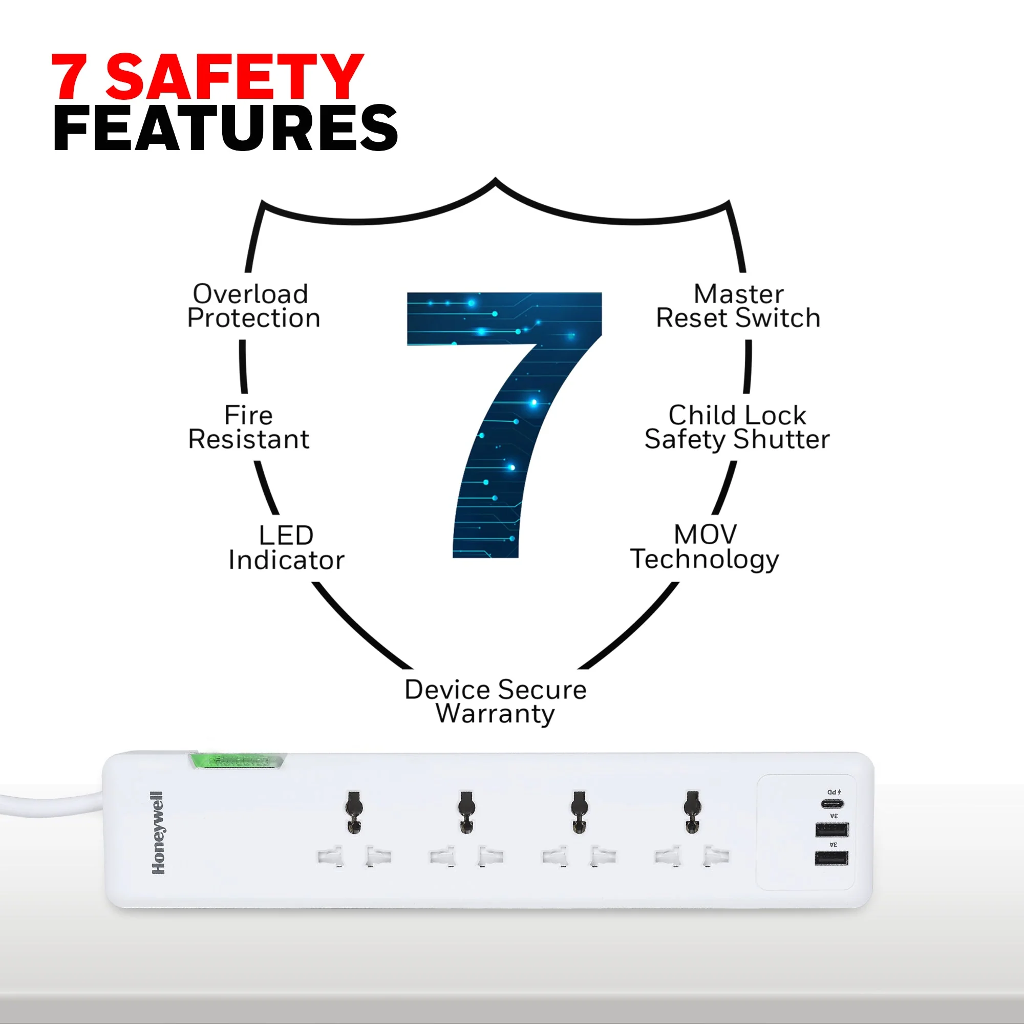 4 out surge protector PD20W with 2xUSB - White - Image 7