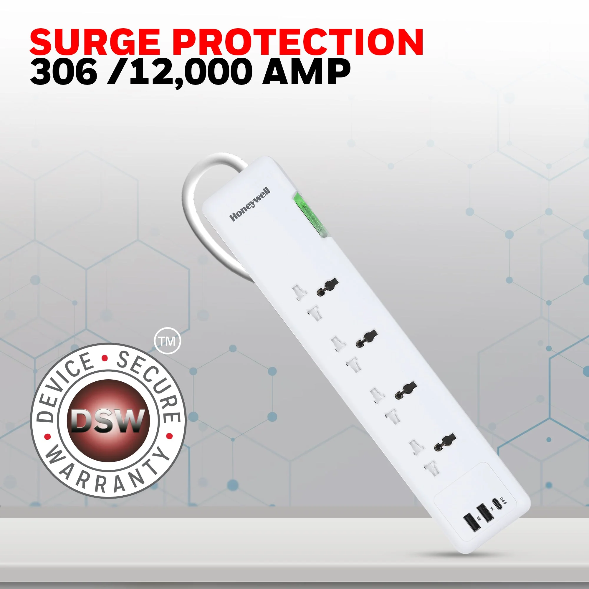 4 out surge protector PD20W with 2xUSB - White - Image 8