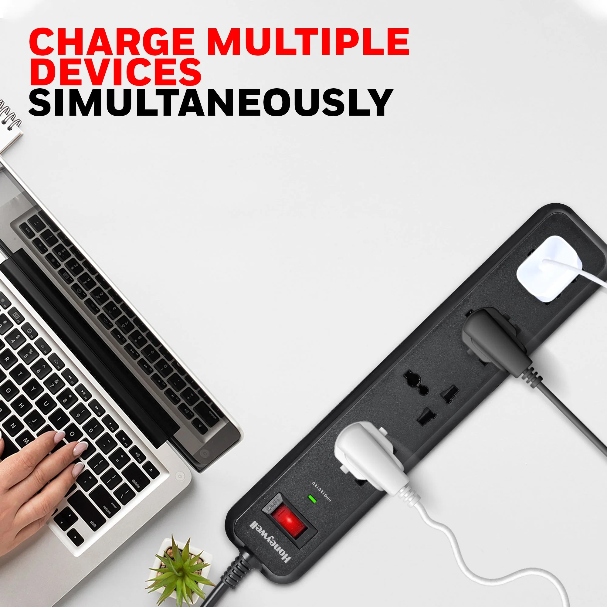 4 out surge protector with master switch - Black - Image 2