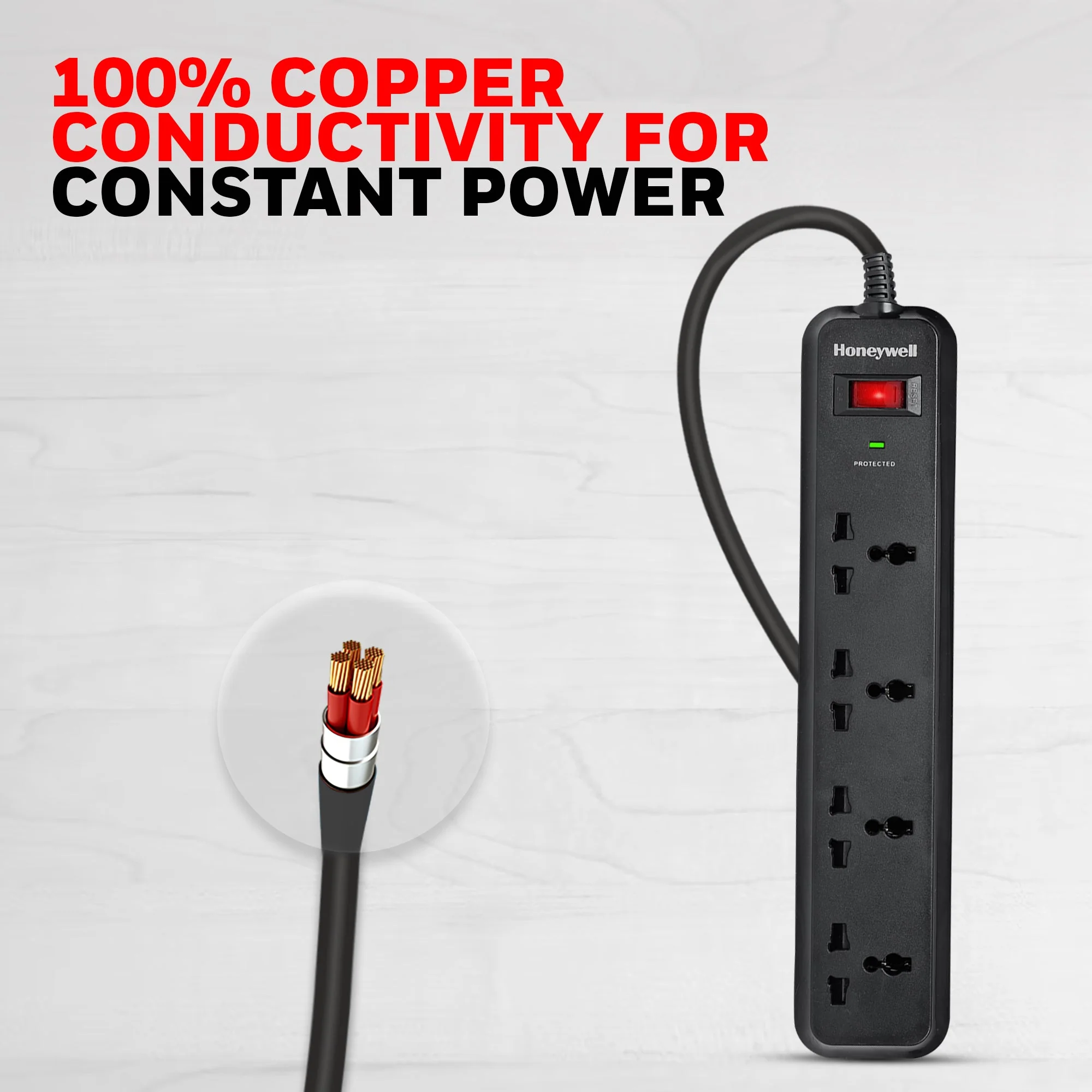 4 out surge protector with master switch - Black - Image 3
