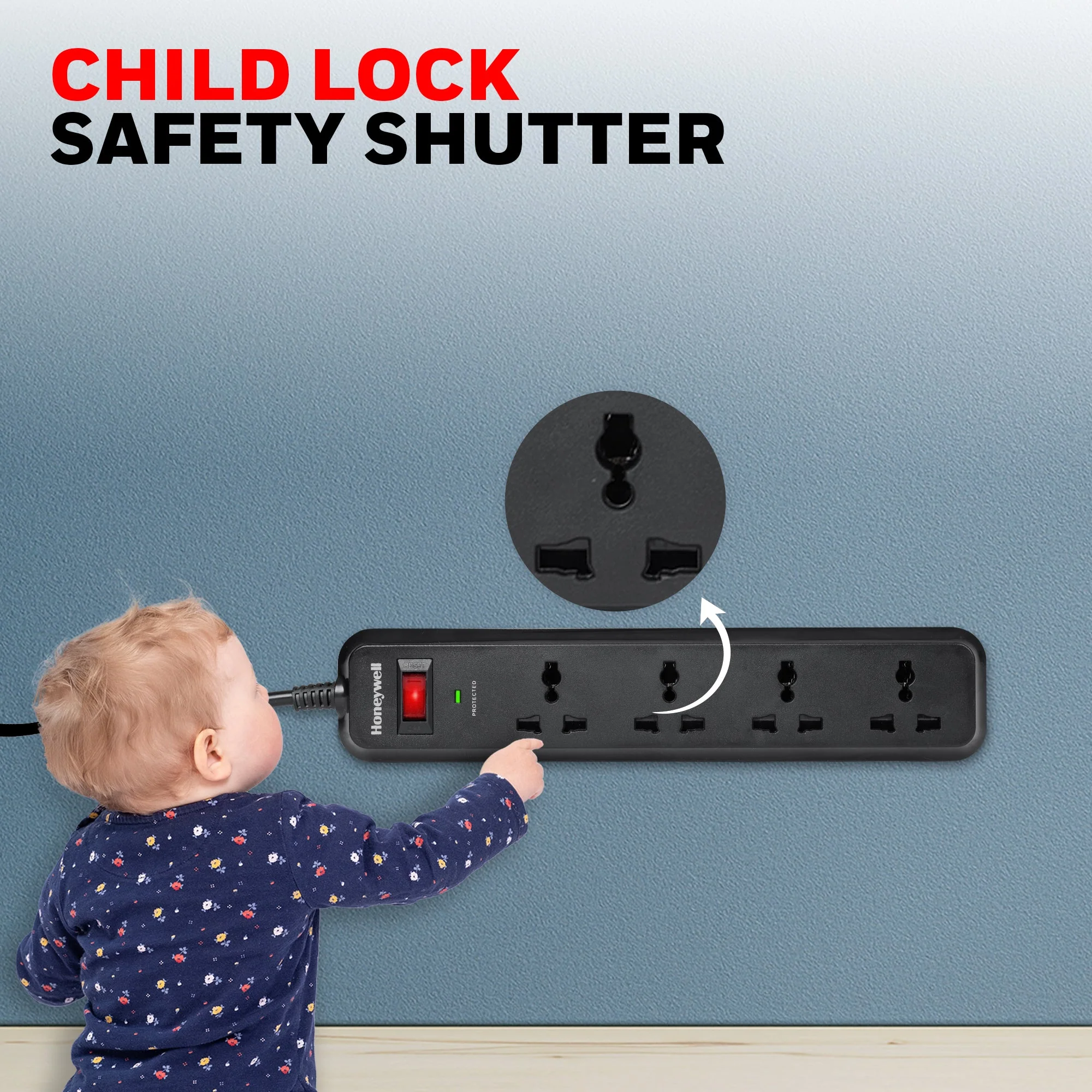 4 out surge protector with master switch - Black - Image 5