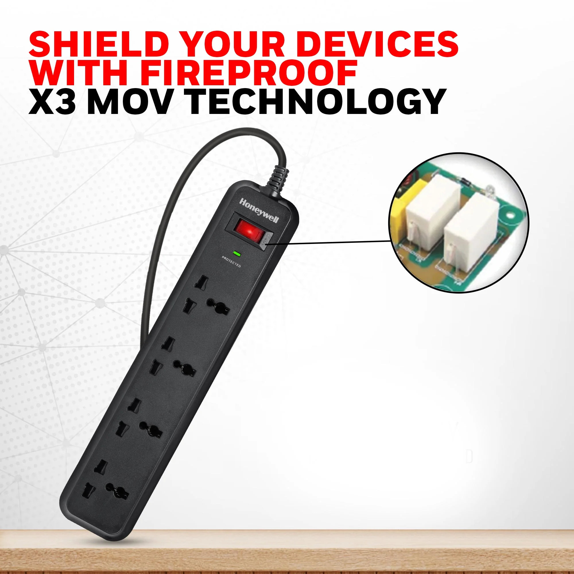 4 out surge protector with master switch - Black - Image 7
