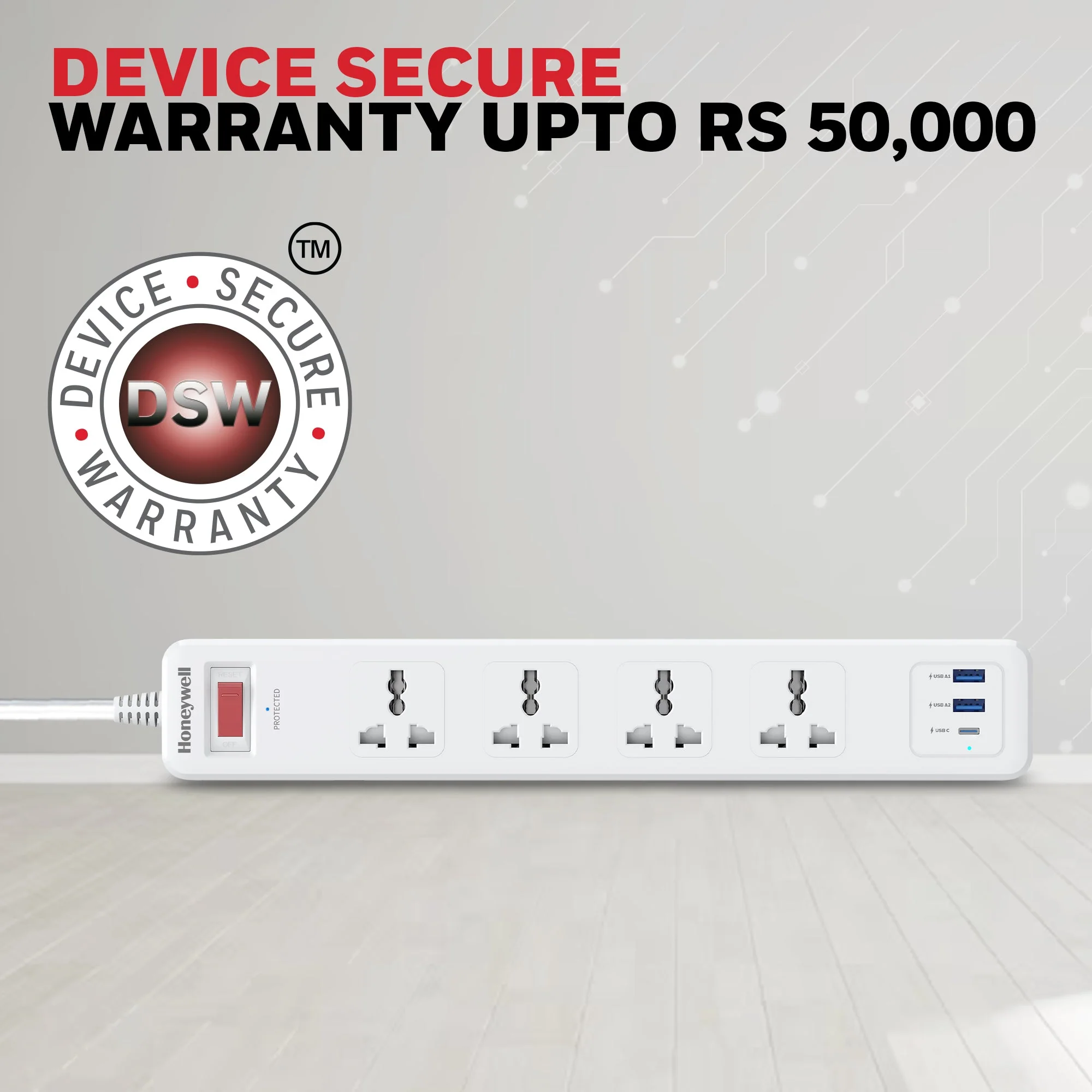 4 Outlet Surge Protector with 1xType C with PD & 2xUSB - White - Image 8