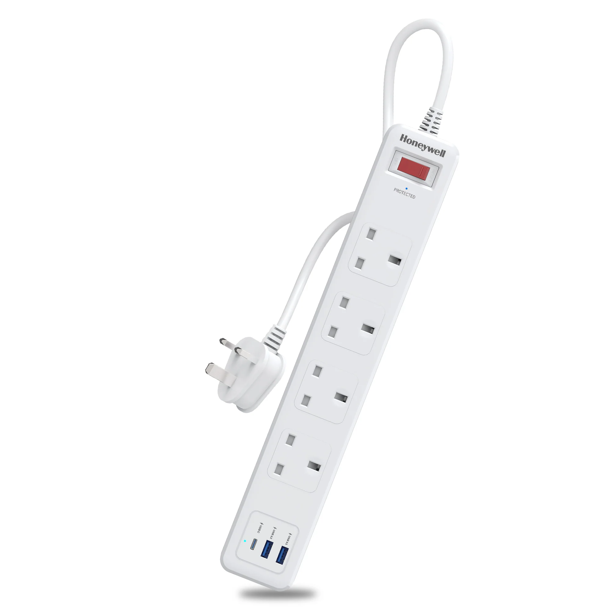 4 Outlet Surge Protector with 1xType C with PD & 2xUSB - White