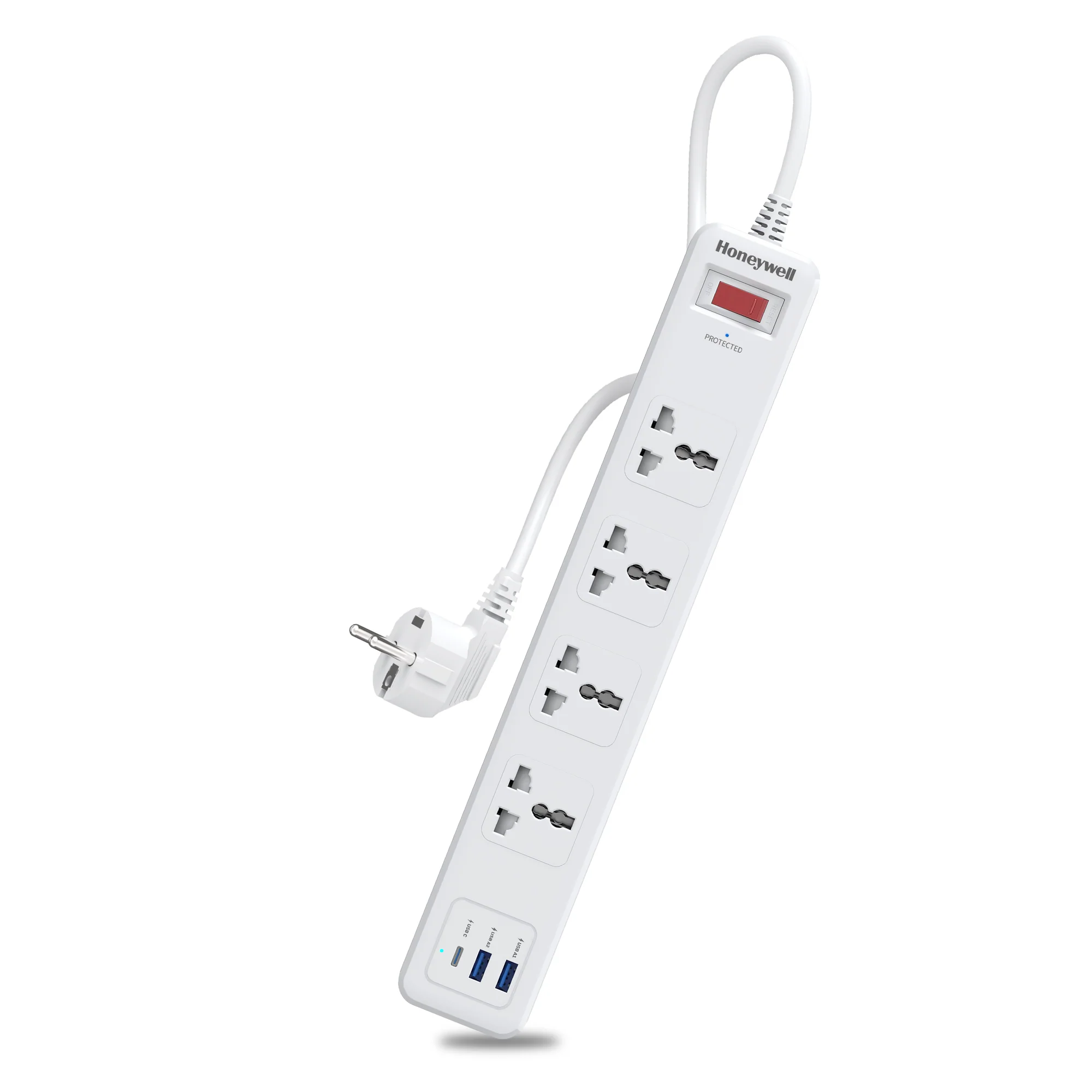 4 Outlet Surge Protector with 1xType C with PD & 2xUSB - White