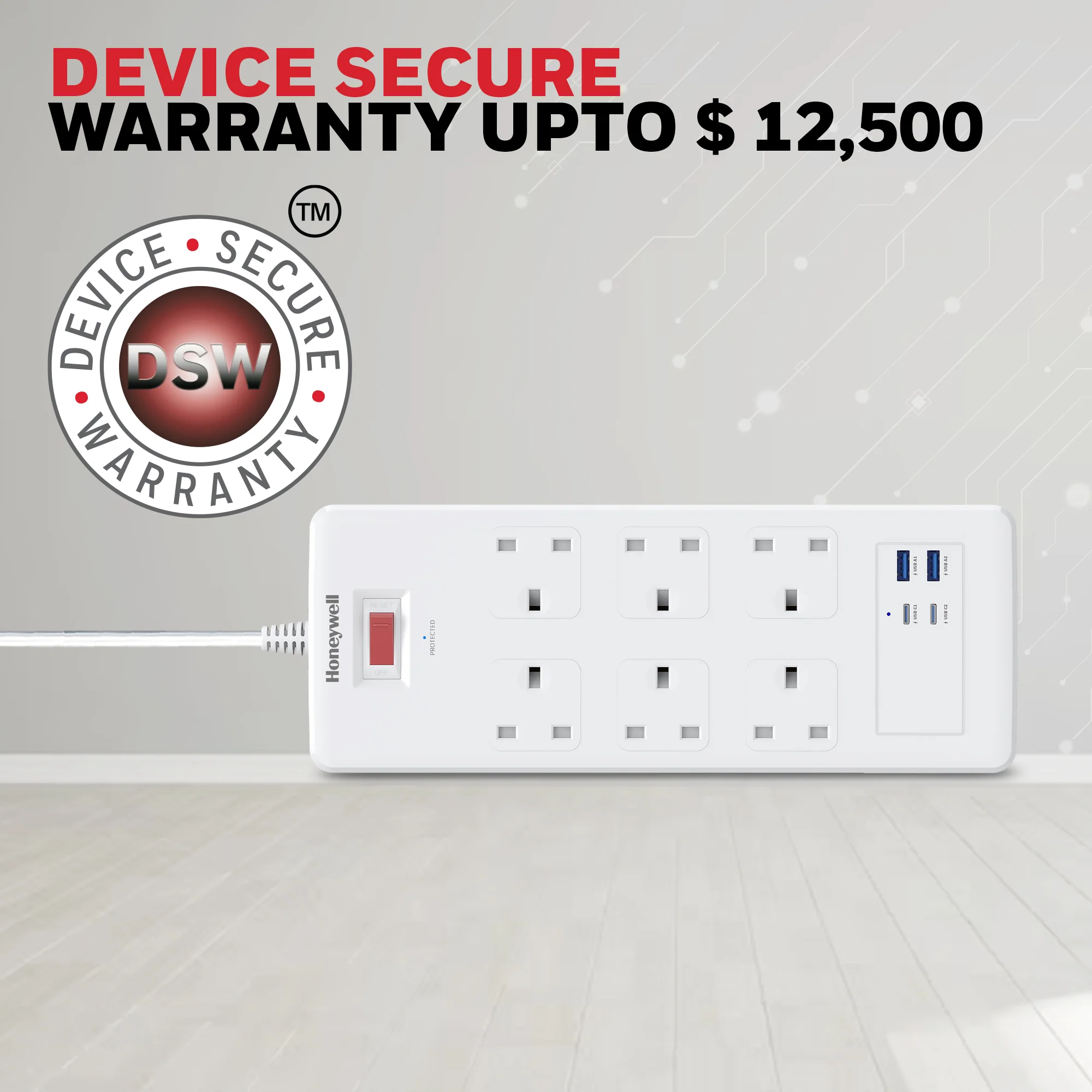 6 Outlet Surge Protector with 2xType C with PD & 2xUSB - White - Image 7