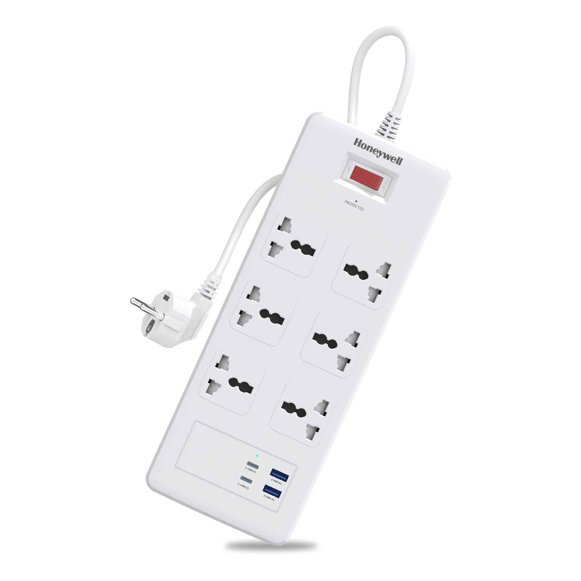 6 Outlet Surge Protector with 2xType C with PD & 2xUSB - White