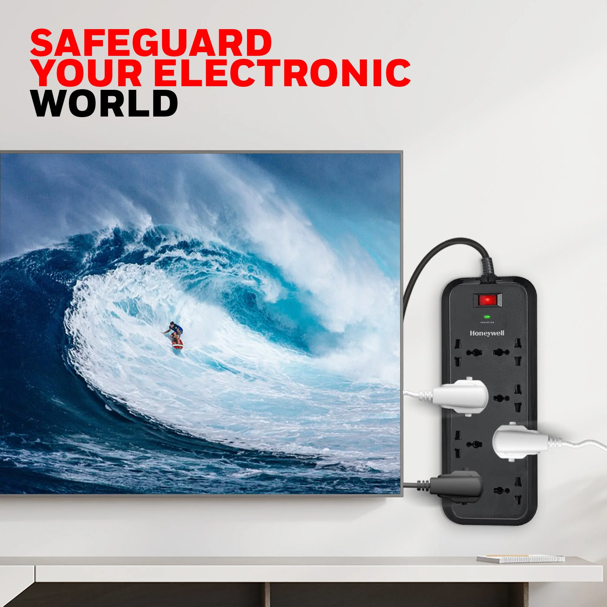 8 out Surge Protector with Master Switch - Black - Image 3