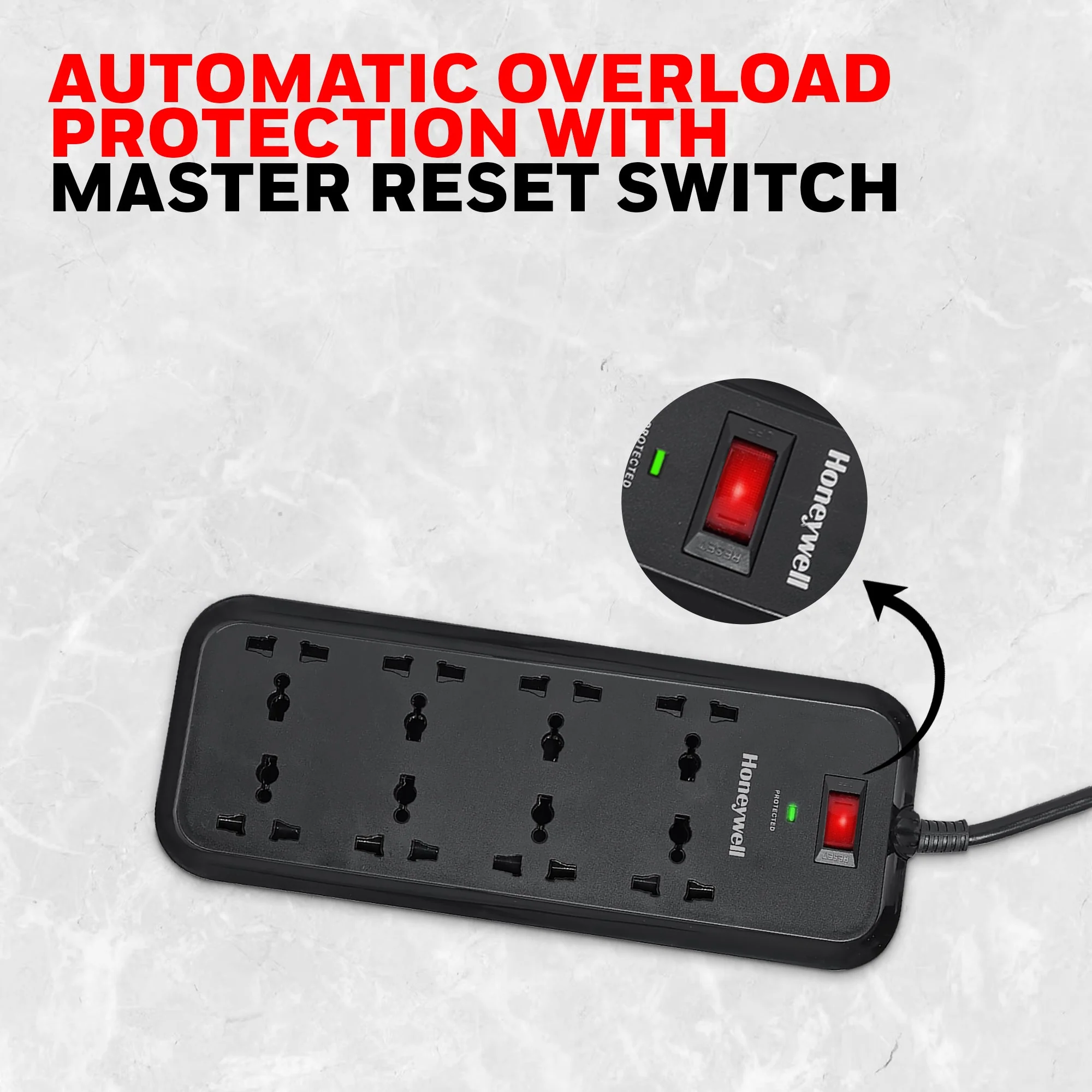 8 out Surge Protector with Master Switch - Black - Image 6