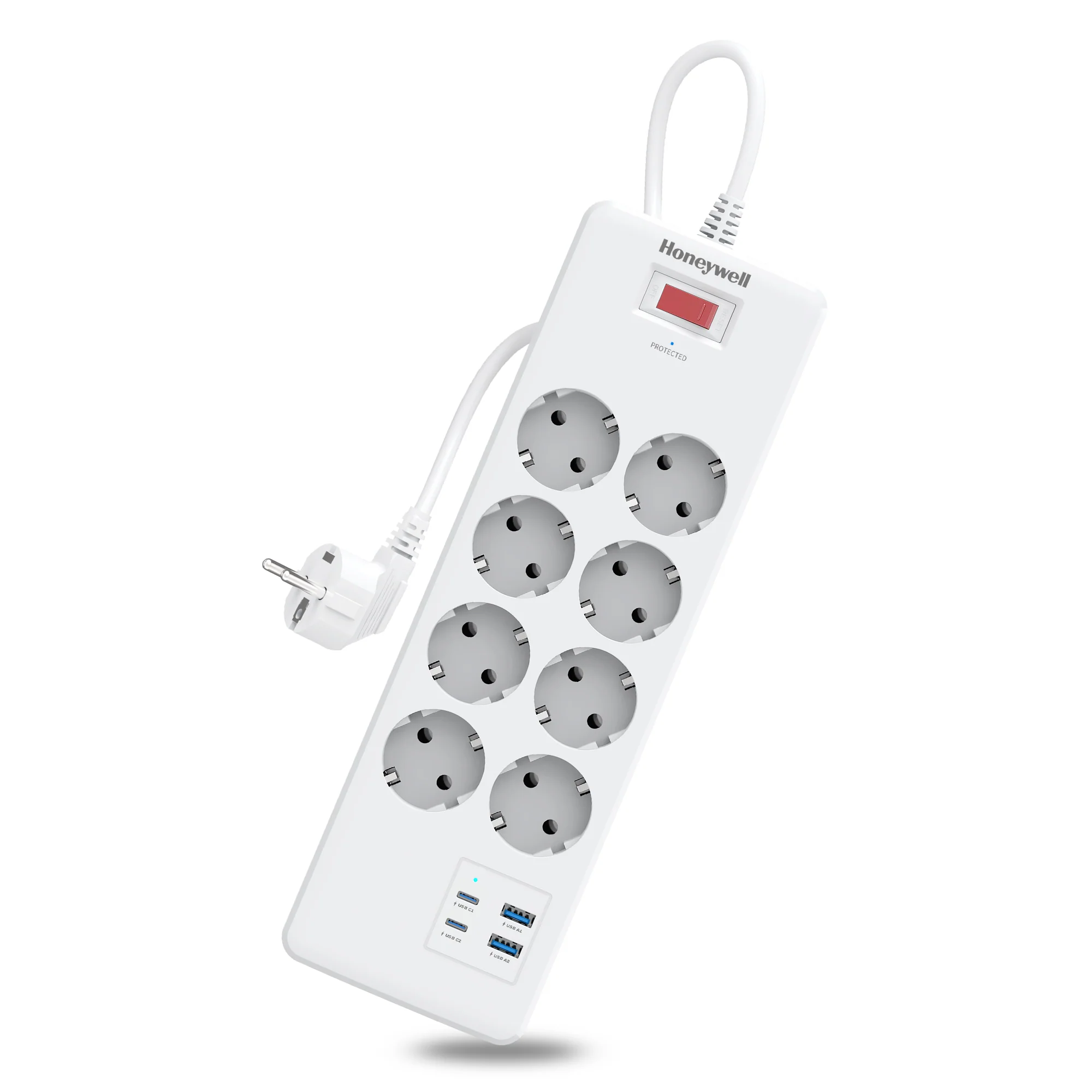 8 Outlet Surge Protector with 2 Type C with PD & 2 USB - White