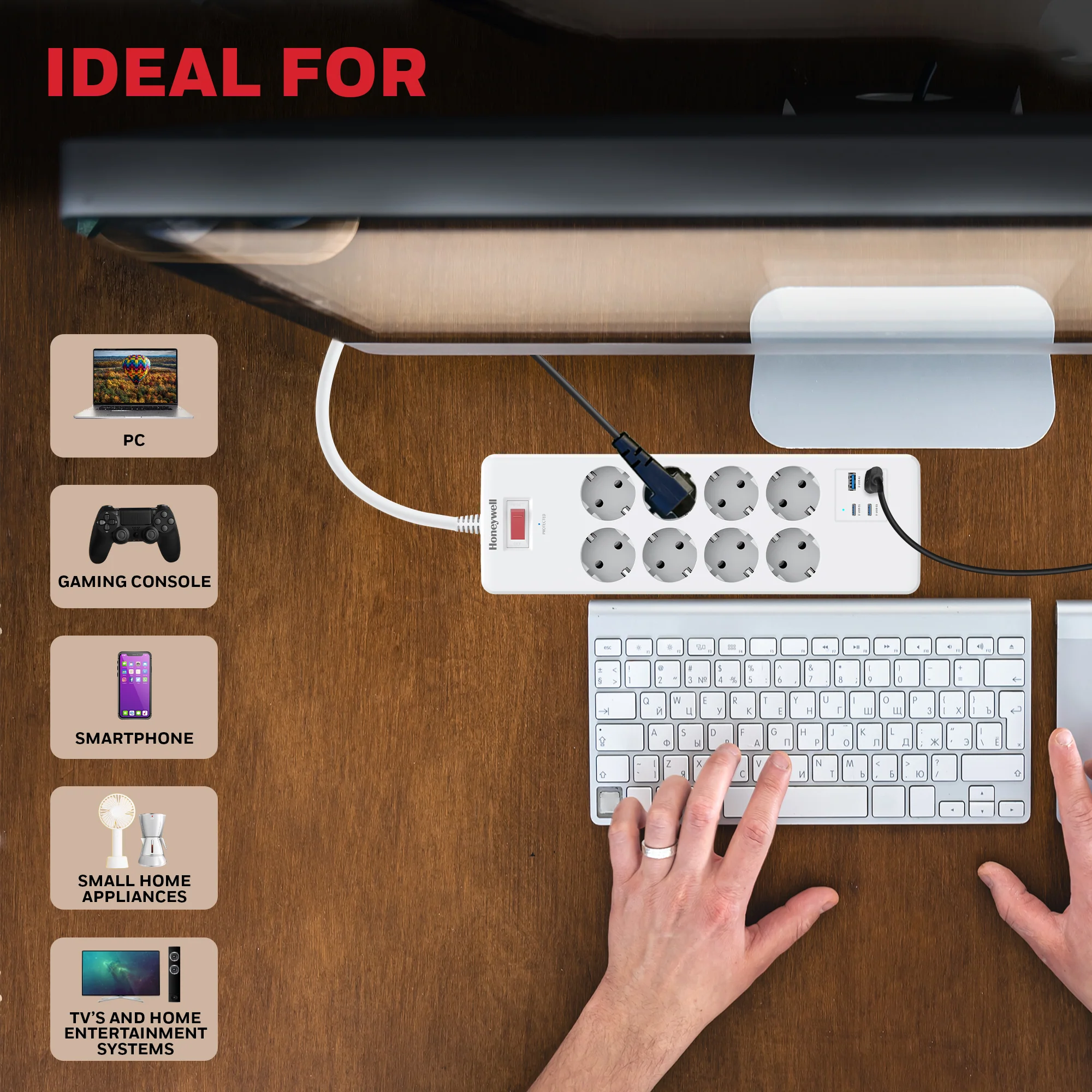 8 Outlet Surge Protector with 2 Type C with PD & 2 USB - White - Image 5
