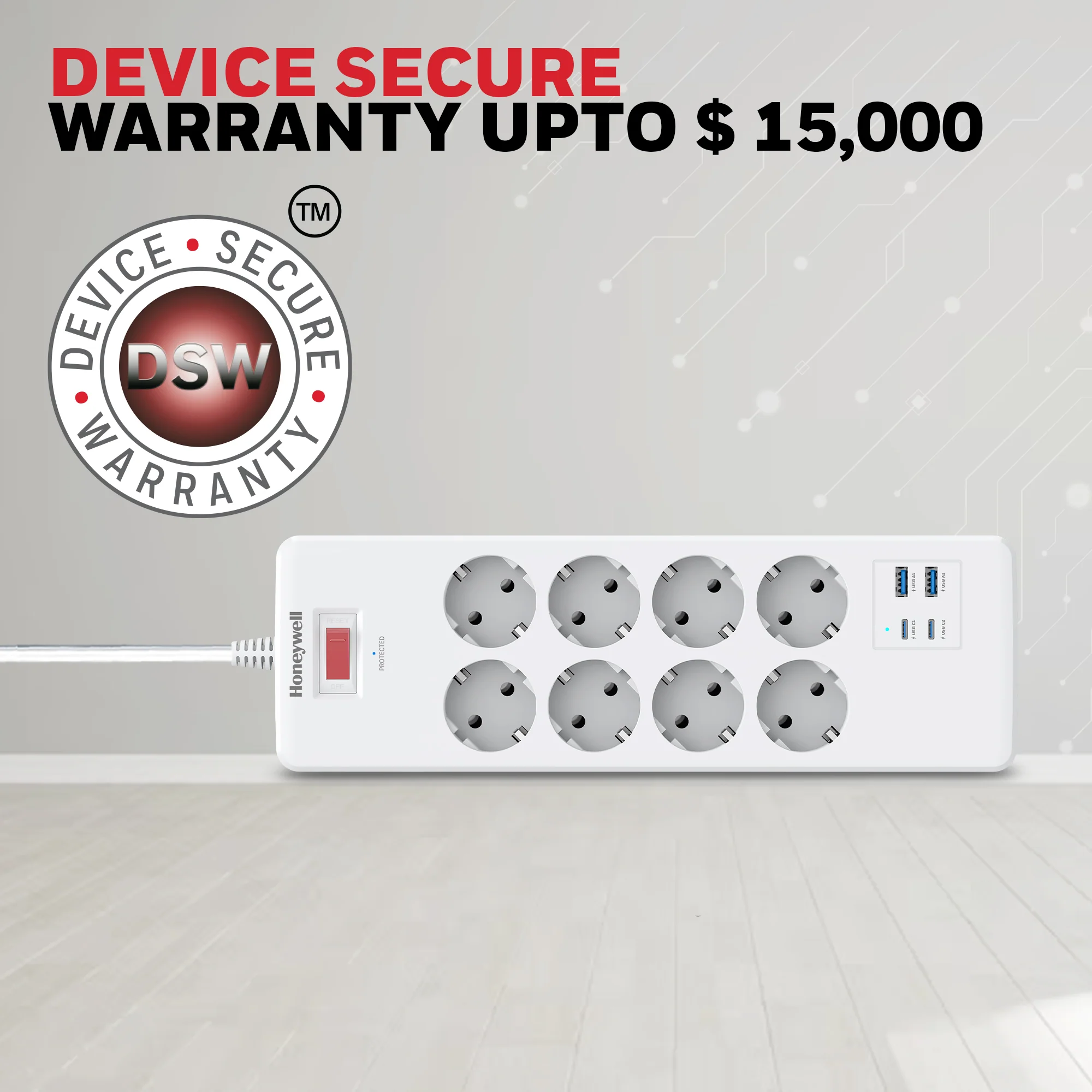 8 Outlet Surge Protector with 2 Type C with PD & 2 USB - White - Image 7