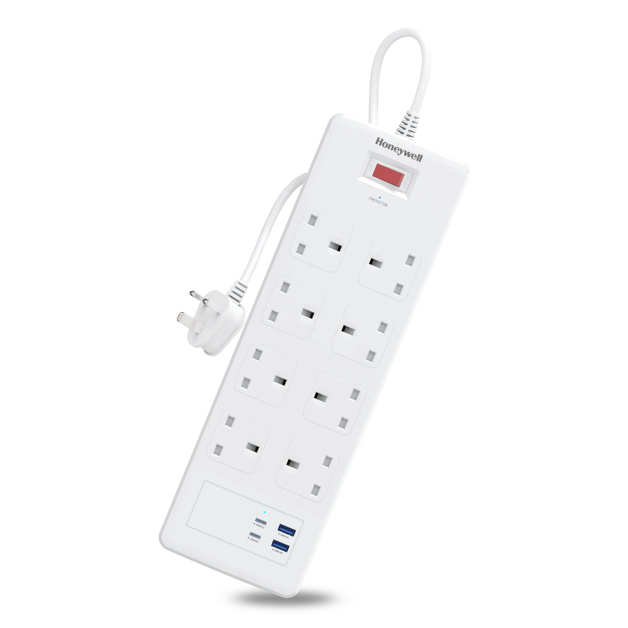 8 Outlet Surge Protector with 2 Type C with PD & 2 USB - White