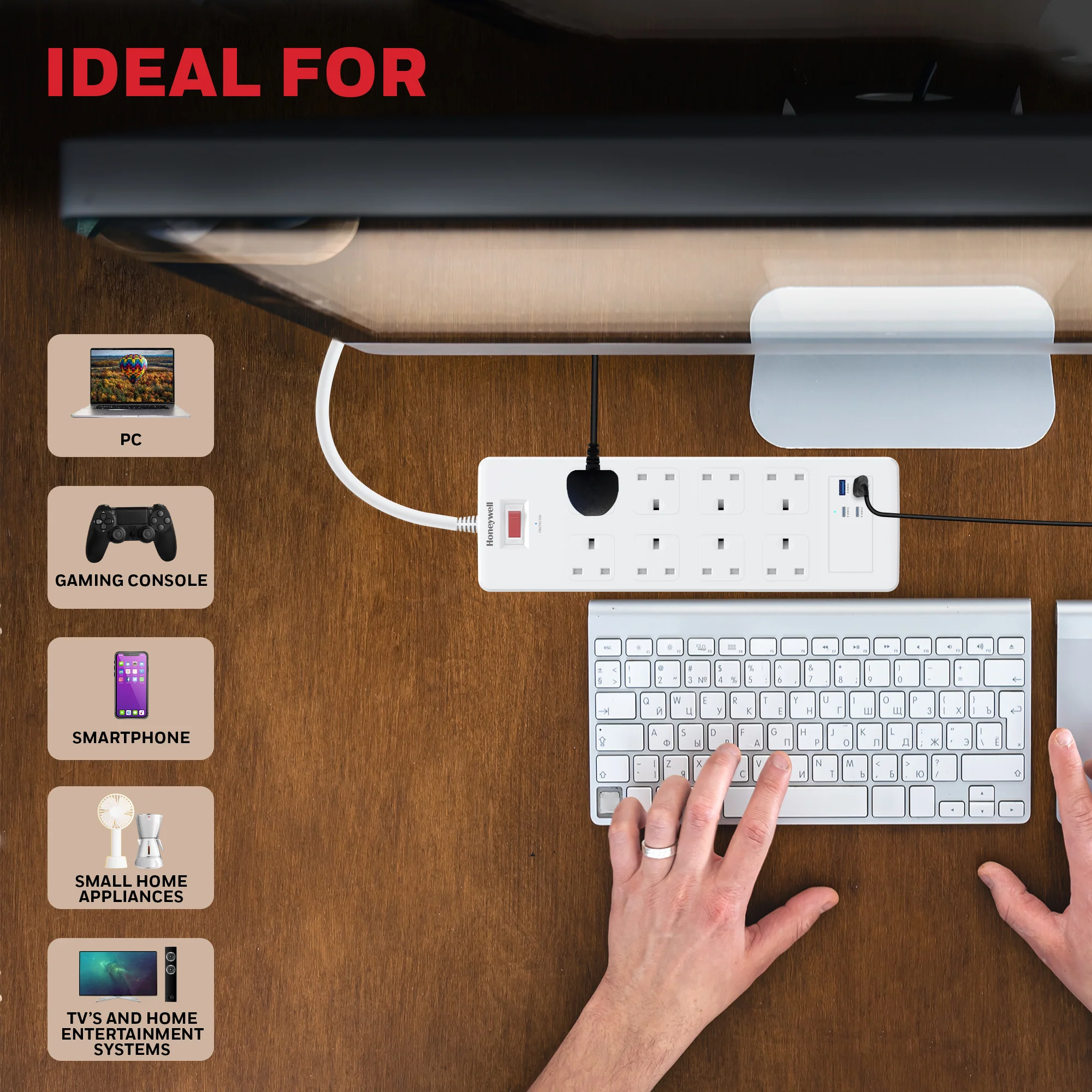 8 Outlet Surge Protector with 2 Type C with PD & 2 USB - White - Image 5