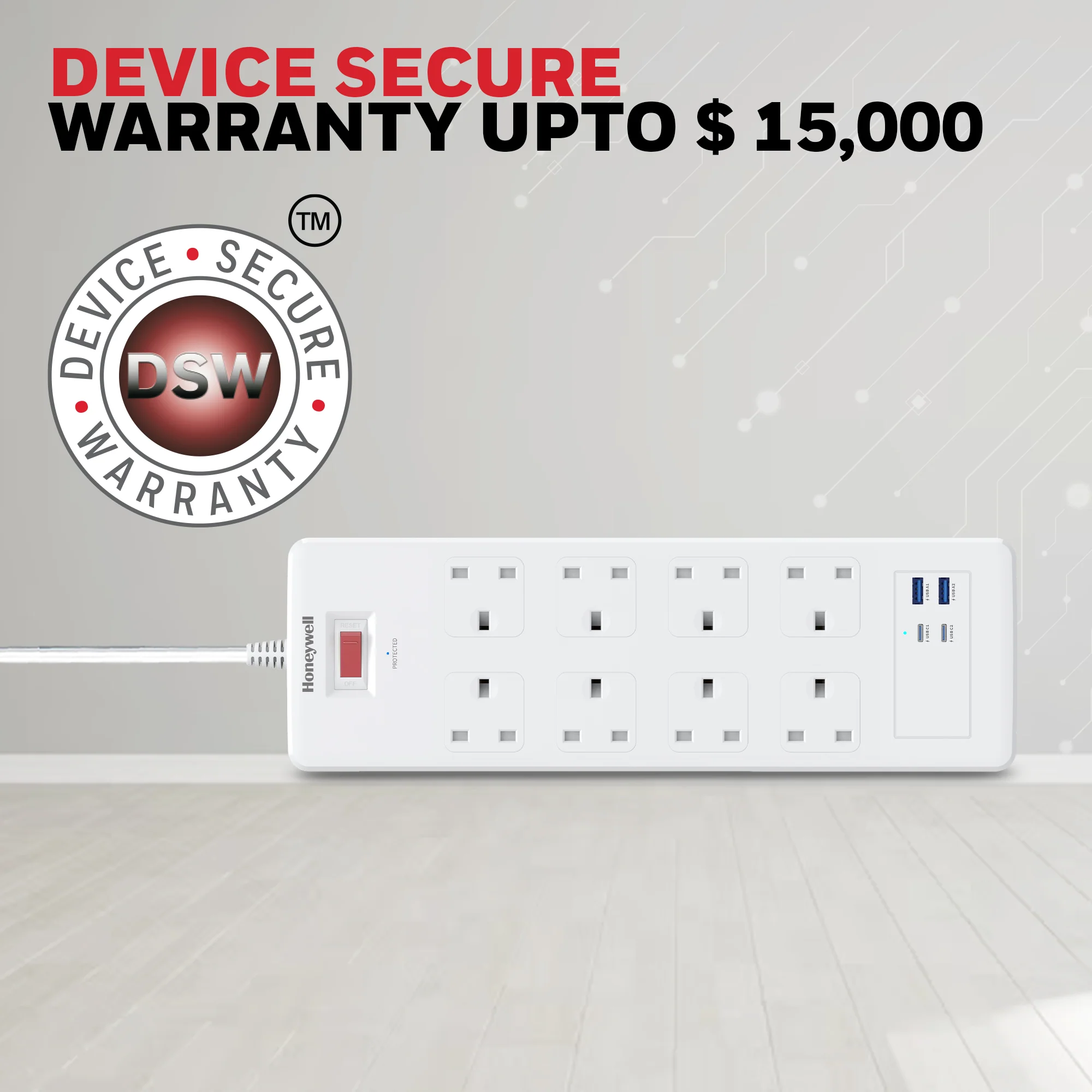 8 Outlet Surge Protector with 2 Type C with PD & 2 USB - White - Image 7