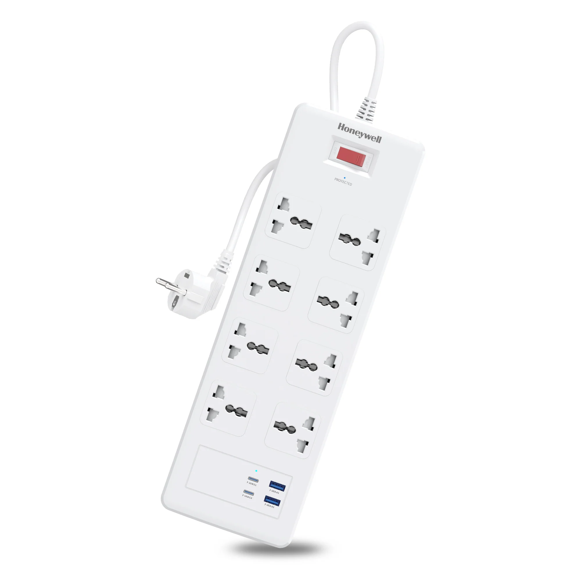 8 Outlet Surge Protector with 2 Type C with PD & 2 USB - White