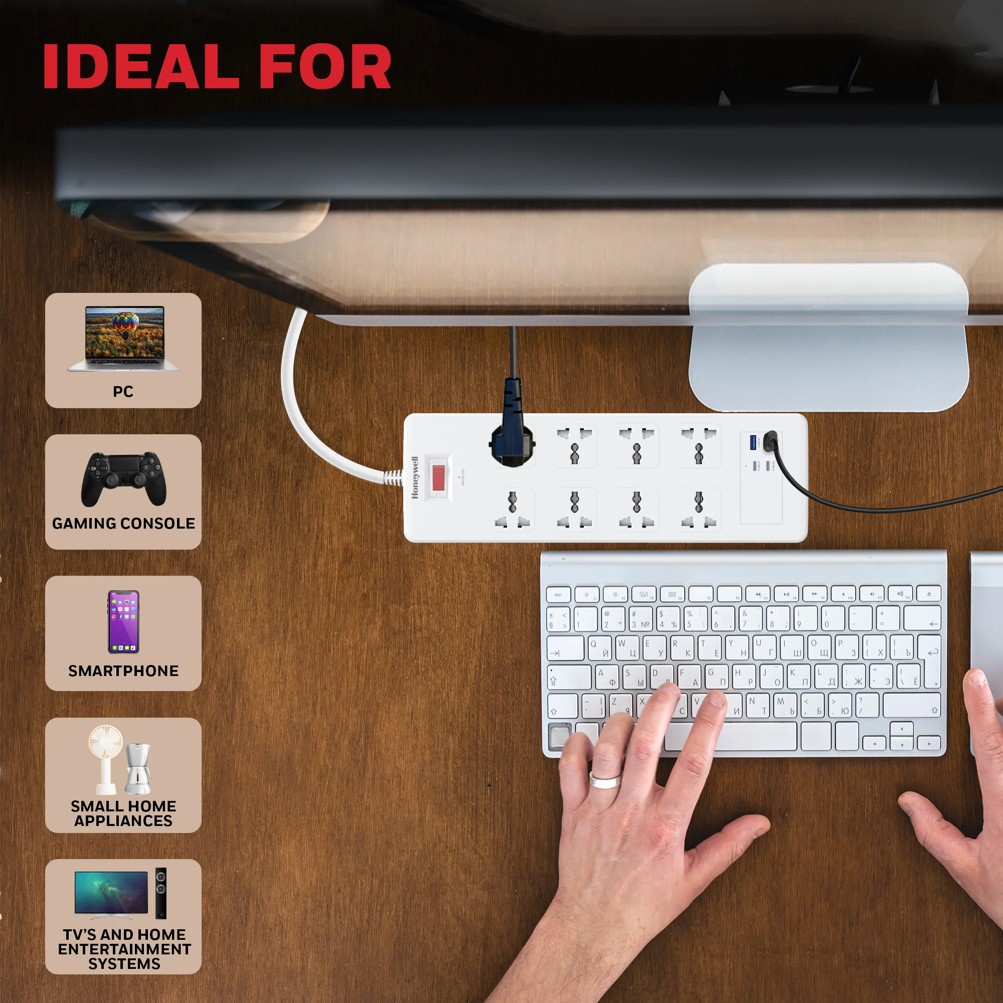 8 Outlet Surge Protector with 2 Type C with PD & 2 USB - White - Image 5