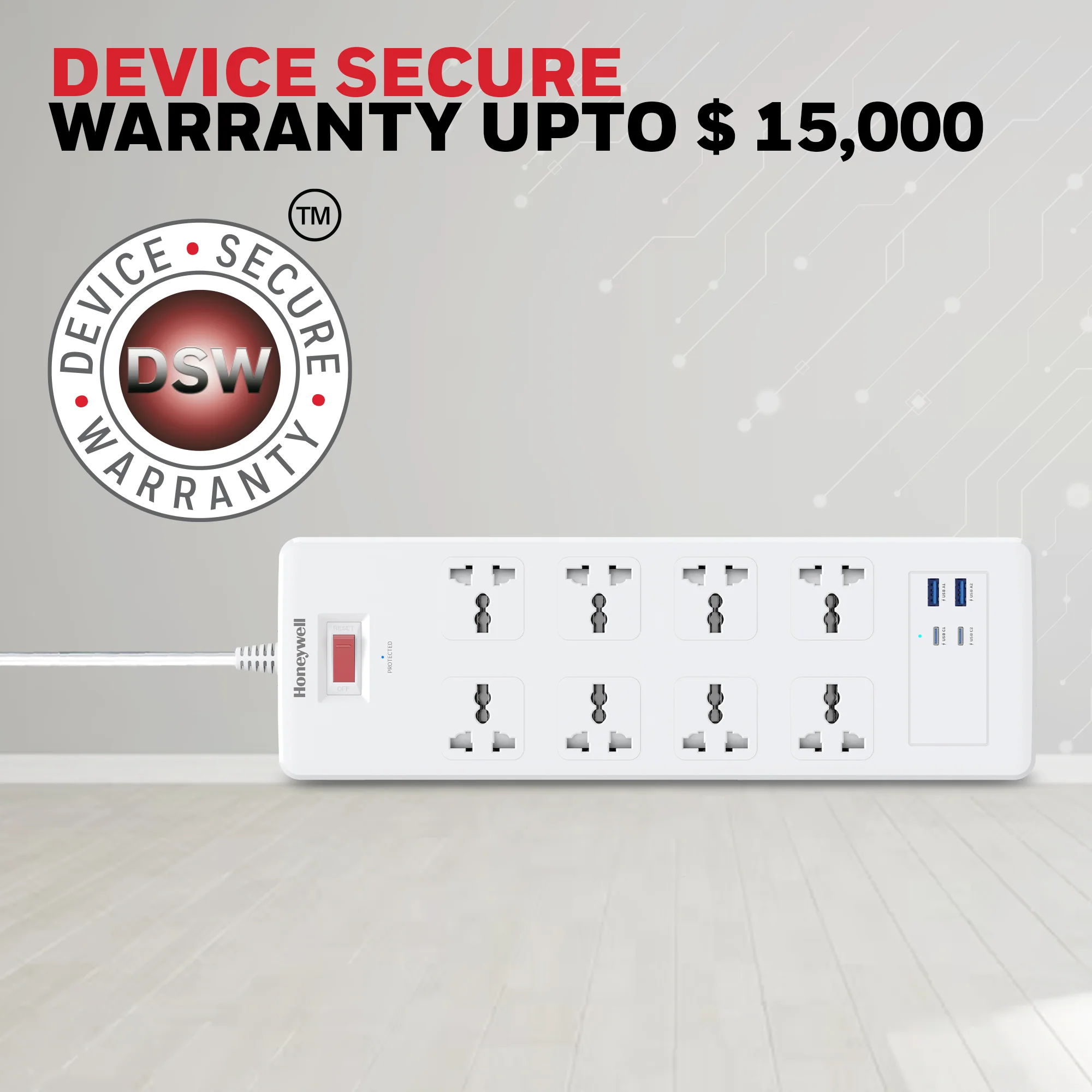 8 Outlet Surge Protector with 2 Type C with PD & 2 USB - White - Image 7