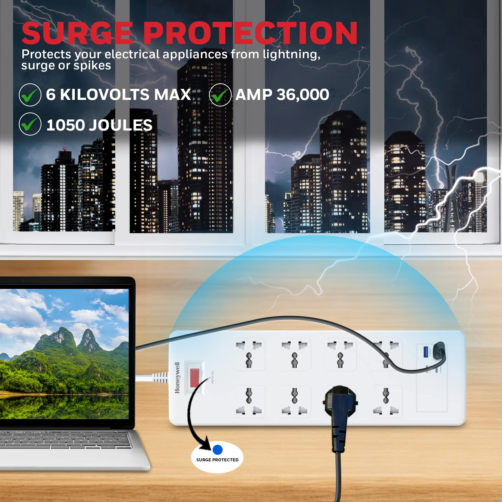 8 Outlet Surge Protector with 2 Type C with PD & 2 USB - White - Image 8