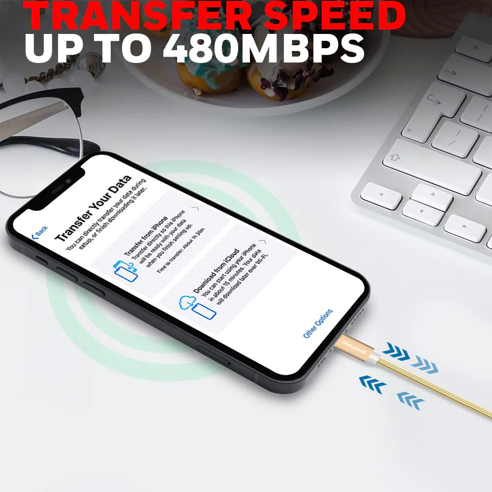 Apple Lightning Sync & Charge Cable 1.2 Mtr (Braided) - Gold - Image 3