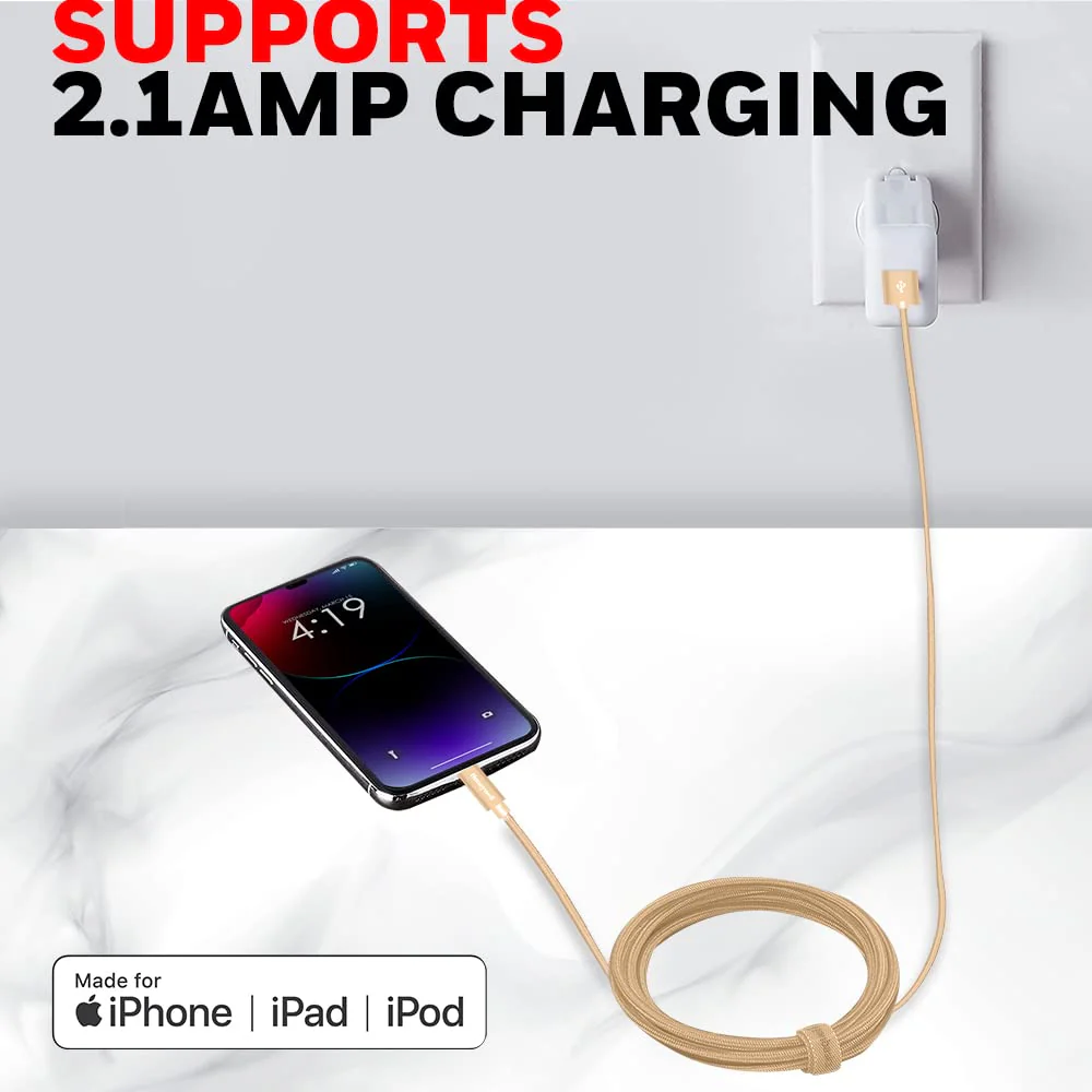 Apple Lightning Sync & Charge Cable 1.2 Mtr (Braided) - Gold - Image 6