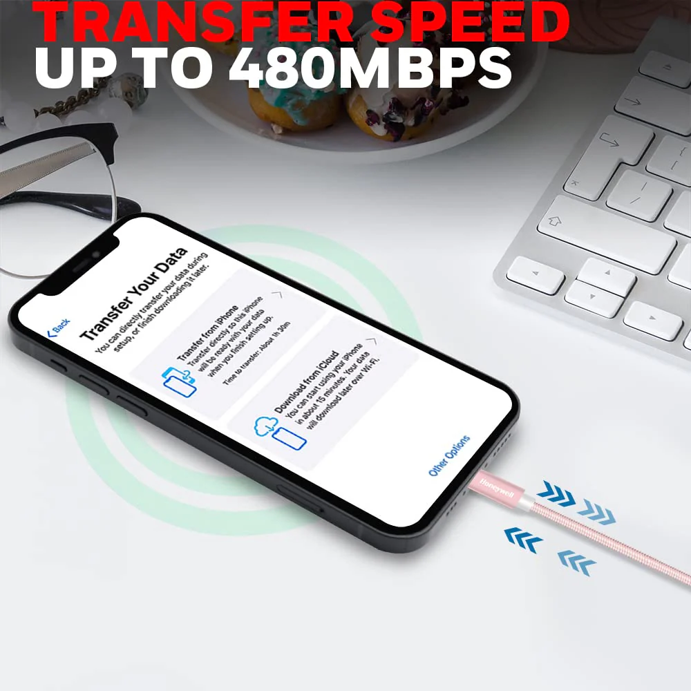 Apple Lightning Sync & Charge Cable 1.2 Mtr (Braided) - Rose Gold - Image 3