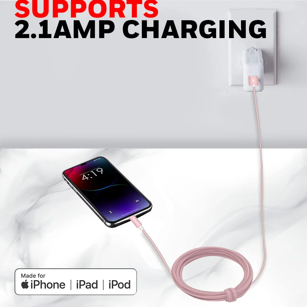 Apple Lightning Sync & Charge Cable 1.2 Mtr (Braided) - Rose Gold - Image 7