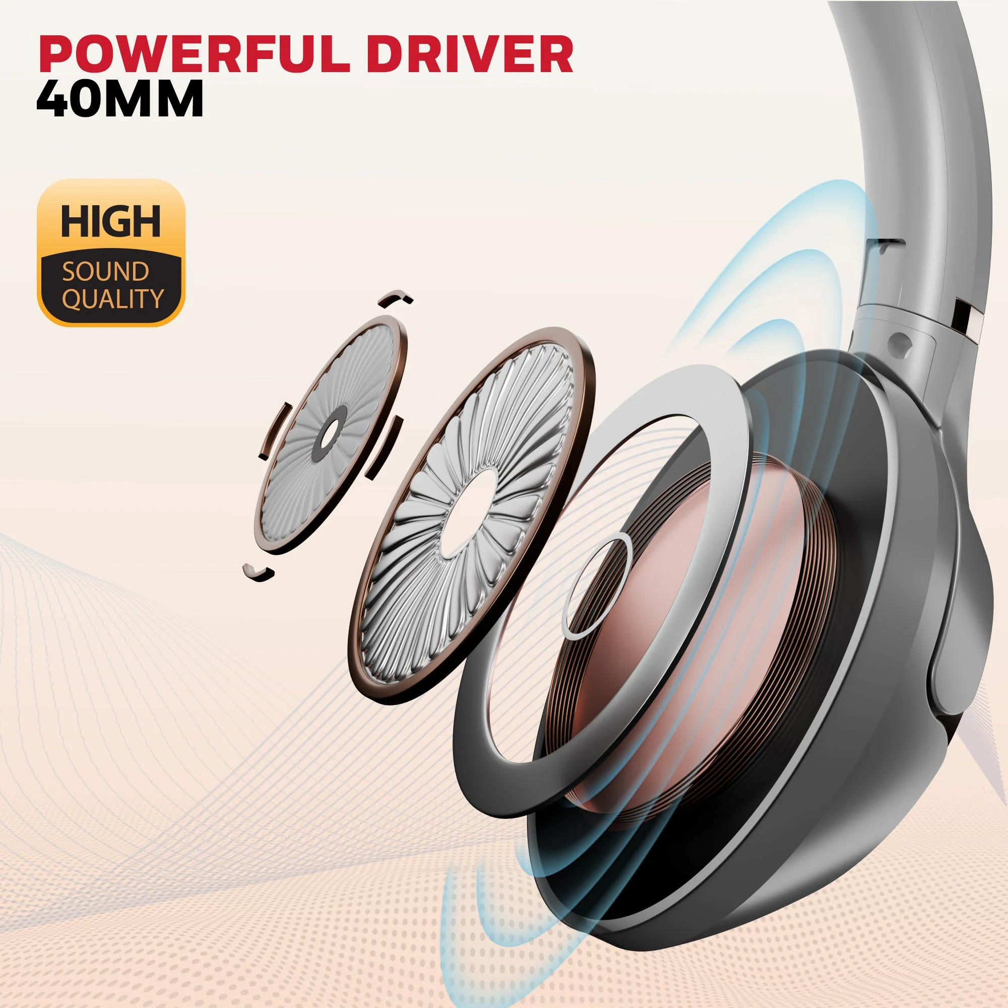 Trueno U20 ANC Bluetooth Headphones-Grey - Image 2