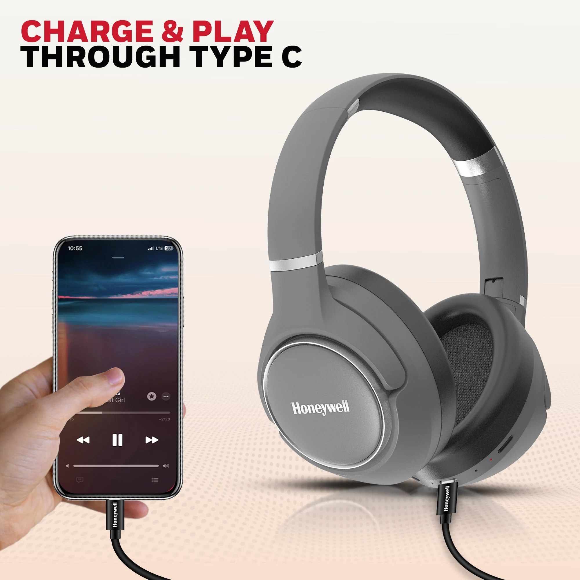 Trueno U20 ANC Bluetooth Headphones-Grey - Image 4