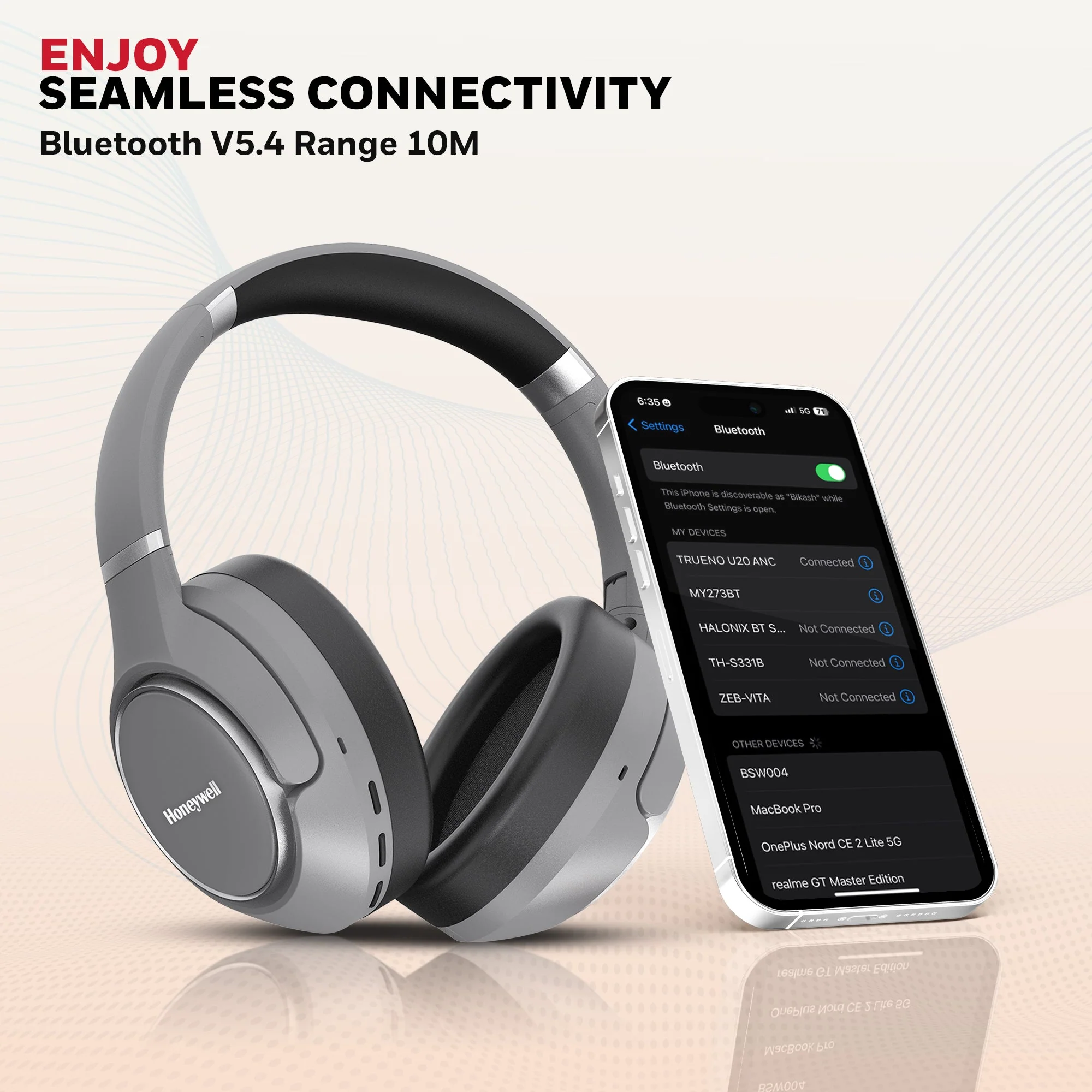 Trueno U20 ANC Bluetooth Headphones-Grey - Image 6